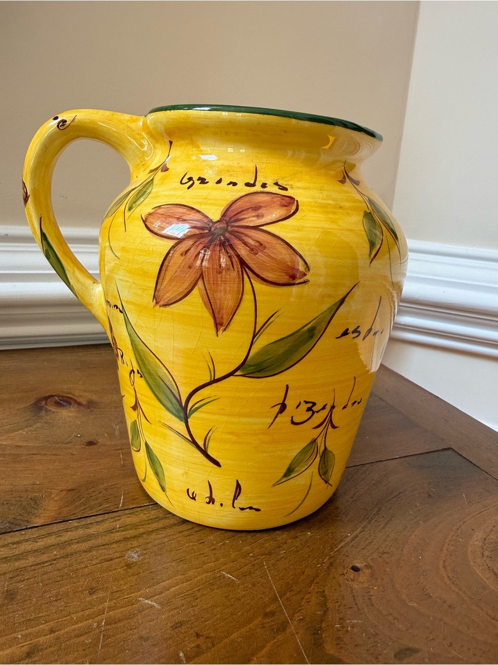 Vintage Casa Fina Hand-Painted Yellow Floral Ceramic Pitcher - Portugal